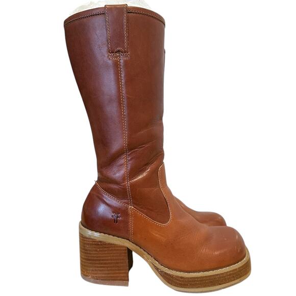 RARE Vintage Frye Dorian Brown Leather Platform Y2K Boots Size 8 - Picture 4 of 11